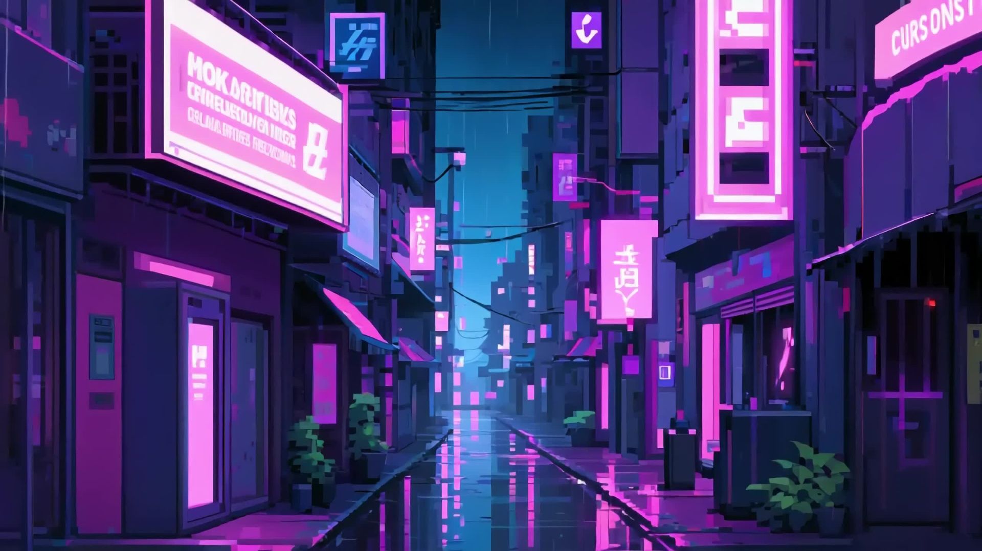 Неоновый город под дождём — спокойная анимация для сна