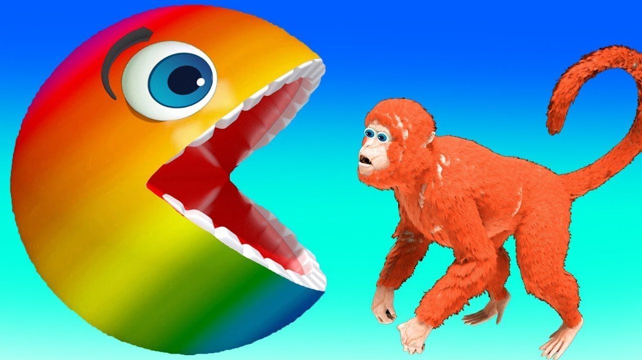 Игрушки с животными для детей. Веселое приключения с Пакман. Учим диких животных с пакман для детей