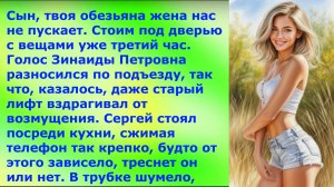 «Сын, твоя обезьяна жена нас не пускает! Стоим под дверью с вещами уже третий час!»