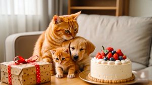 😹Мама кошечка мило обнимает своего маленького котёночка и их ушастого друга🔥