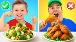 Дети и дядя учатся выбирать здоровую пищу!