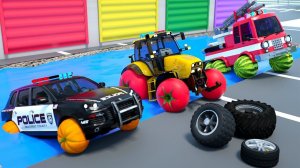 Изучаем фрукты на автомобилях, застрявших в луже, меняем их колеса на фрукты и выбираемся из лужи