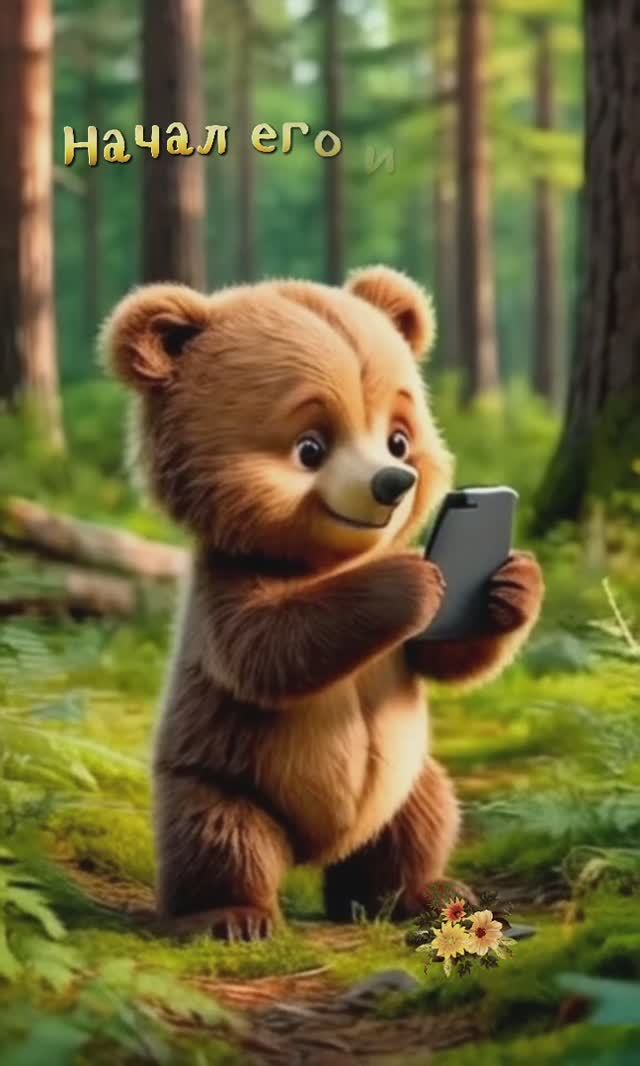 Мишка осваивает смартфон!