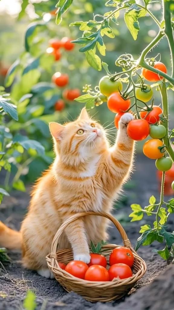 🐱 Нейровидео: кися собирает овощи в огороде и готовит ужин