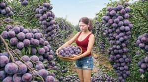 Сбор урожая фиолетовых слив на продажу. Все, быстро раскупили на деревенском рынке.