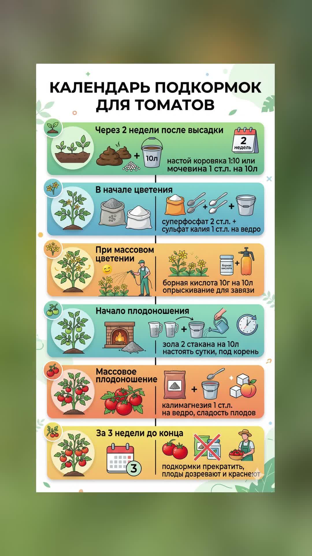 Календарь подкормок для томатов