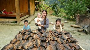 Собираю тыкву и сушеную рыбу и несу продавать. Дождливый и ненастный день. Дуонг