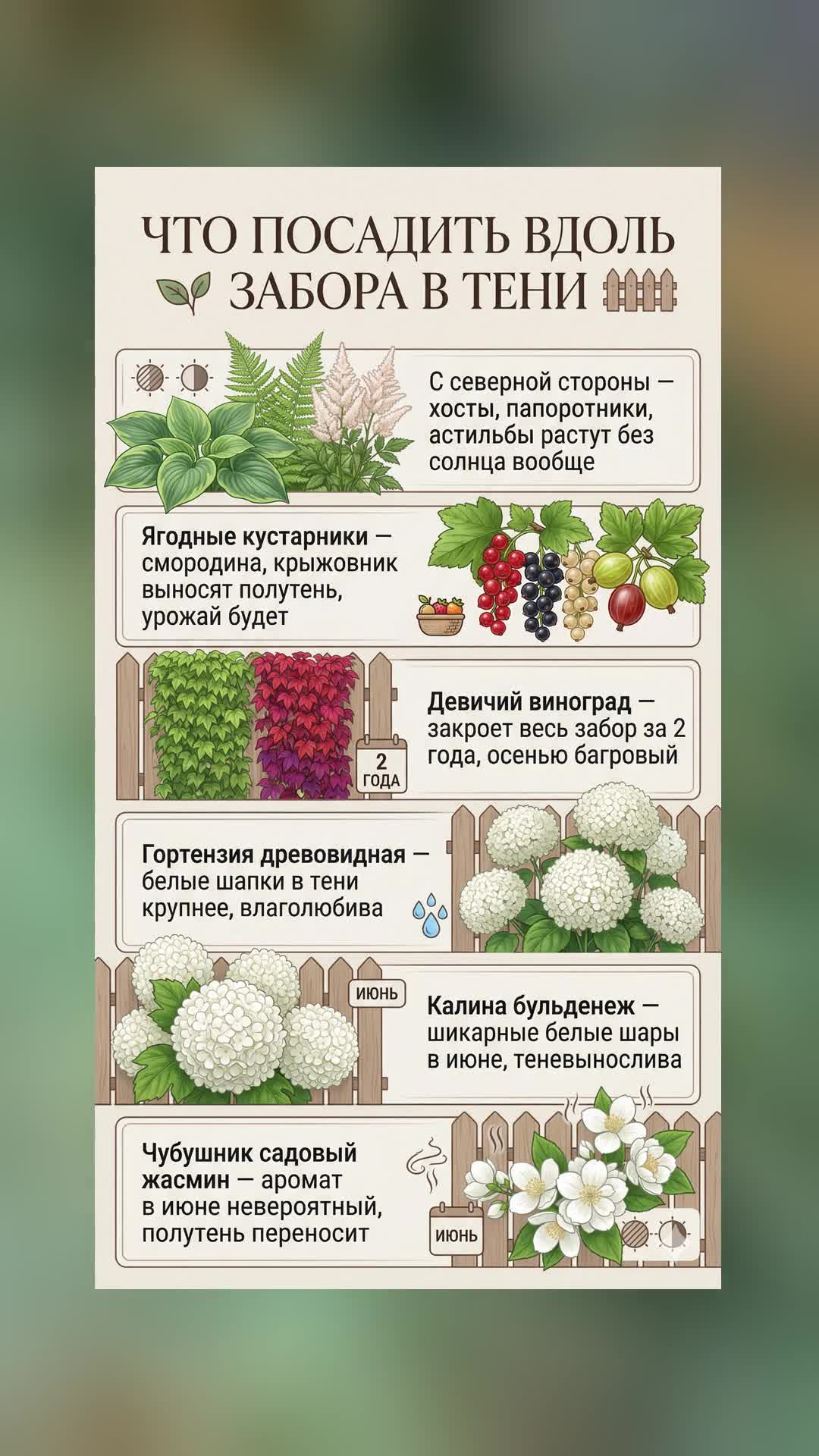 ЧТО ПОСАДИТЬ ВДОЛЬ ЗАБОРА В ТЕНИ