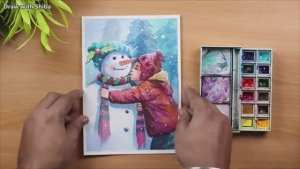 Мастер-класс по рисованию акварелью с зимним сюжетом. Снеговик  — шаг за шагом