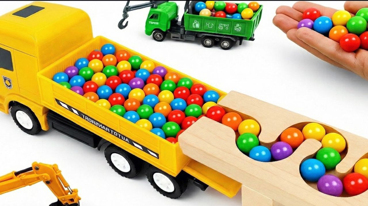 Мультики для детей и малышей про яркие машинки с прицепами и шариками. Мультики залипалки