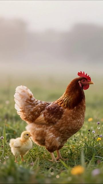 Материнская забота: курица и цыпленок #птицы #сельское_хозяйство #природа