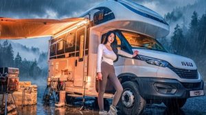 Кемпинг в дождь в большом трехкомнатном люксовом автодоме.