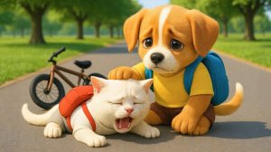 Щенок пробивается сквозь дождь, чтобы спасти котёнка, попавшего в беду 🐱🌧️