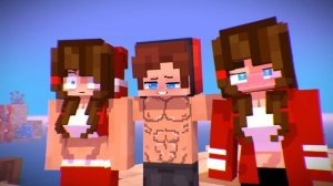 Оказался на плоту в море с подругами, анимация МАЙНКРАФТ