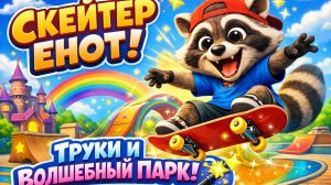 Енот-скейтбордист: эпические трюки и волшебные приключения в парке! 🦝🛹