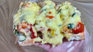 Горбуша с овощами и сыром,быстро,вкусно,сочно(рецепт под названием видео)