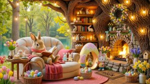 Пасхальный уголок с камином и мягким джазом для уюта и отдыха 🐰🔥