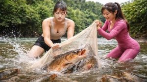 Удивительная и уникальная техника ловли илистой рыбы. Откачка воды из пруда. Жизнь во Вьетнаме