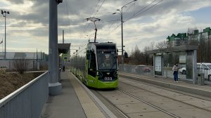 «Приветливый из депо» Трамвай «Чижик» Stadler B85600M №023 на Рябовском шоссе в Санкт-Петербурге