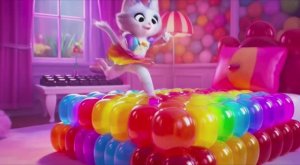 Смешной КОТИК прыгает в ЖЕЛЕЙНУЮ кровать! 🐱🌈