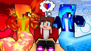 Джей Джей между Водяной русалкой и Лавовой девушкой-русалкой, проклятой любовью. Майнкрафт Мультик