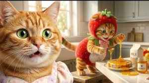 Мама-кошка просыпается в ужасе... и видит, что натворил котёнок