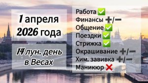 Гороскоп 1 апреля 2026 года, лунный календарь