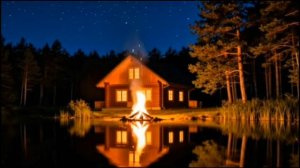 Дом у озера - расслабляющие звуки костра и ночного леса