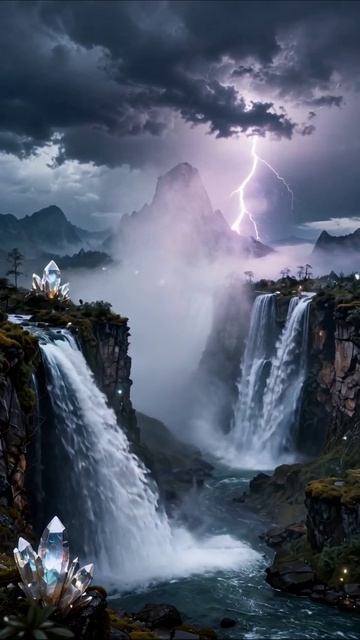 Волшебство гор и водопадов: буря и кристаллы #природа #кристаллы #водопады