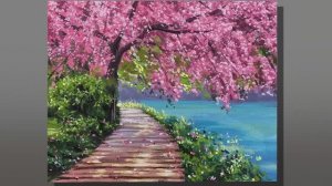 Композиция с красивой цветущей яблоней / Акриловая живопись для начинающих