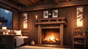 Уютный дом с камином ночью — уютная анимация для сна
