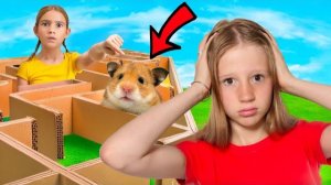 Настя и побег хомяка из картонного лабиринта | ВИДЕО ДЛЯ ДЕТЕЙ