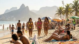 Загорелая девушка с шикарной фигурой гуляет по пляжу