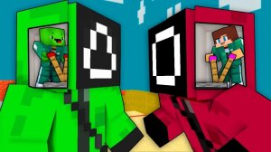 Джей Джей управляет кальмарчиком в игре против Майки внутри головы охранника. Майнкрафт Мультик