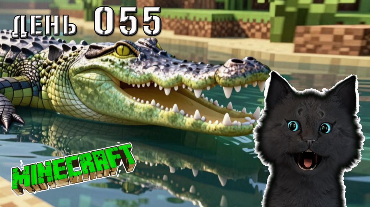 Minecraft СУПЕР НЕОЖИДАННАЯ ВСТРЕЧА С КРОКОДИЛОМ,  ОСТРОВ АМОНГ 🐱 МАЙНКРАФТ ВЫЖИВАНИЕ ДЕНЬ 55