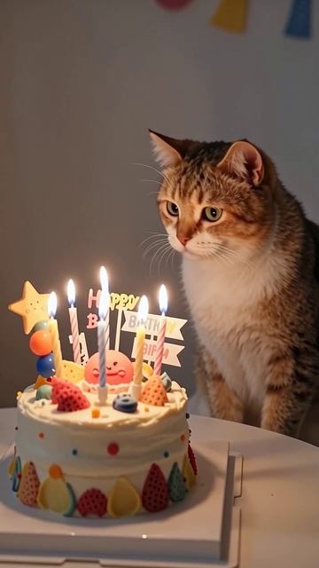 Кот на празднике: день рождения с тортом! #кот #деньрождения #праздник