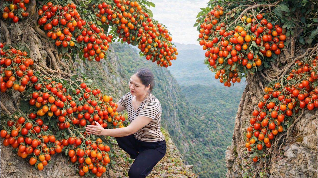 Собрала, урожая помидоров черри | Традиционный деревенский салат с личинками кокосового жука.