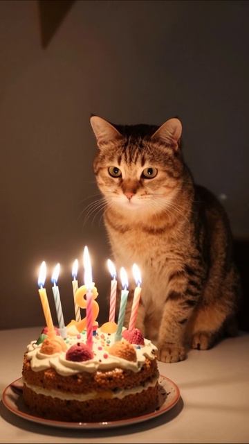«Кот и торт: праздник с Candles! #кот #праздник #торт»