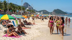 Красивая женщина с аппетитными пышными формами гуляет у воды без стеснения.