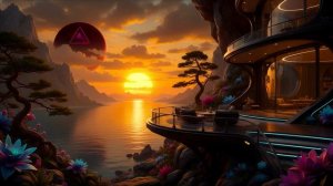 Научно-фантастический пейзаж с атмосферной музыкой для медитации и релаксации.