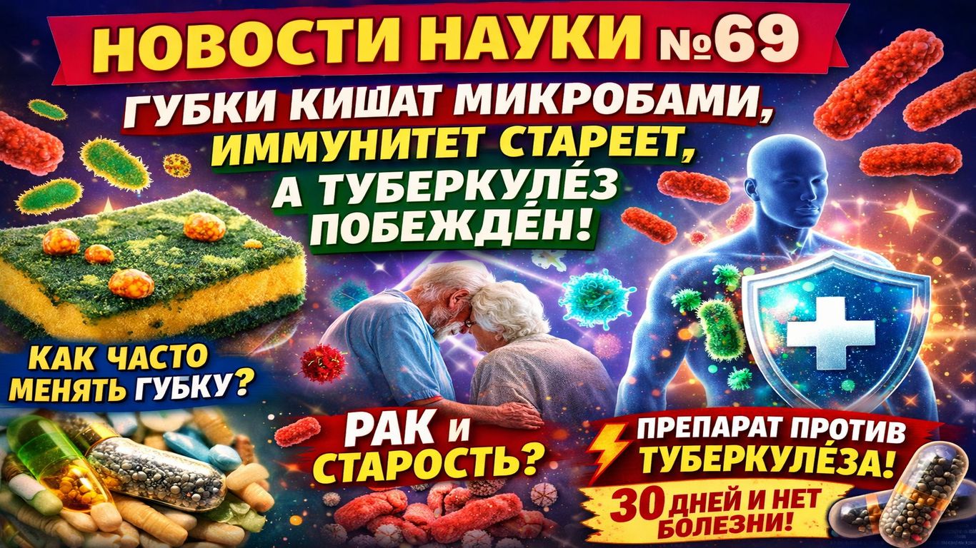 Новости науки № 69: Губки кишат микробами, иммунитет стареет, а туберкулёз побеждён!