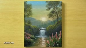 Чудесный пейзаж с водопадом / Урок акриловой живописи