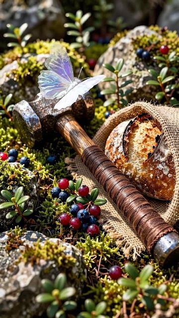 Молот и хлеб среди ягод и мха
