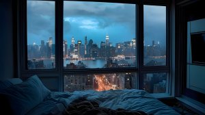 Штормовая ночь в нью-йоркской квартире. 🌧️ Спокойная дождливая атмосфера для чтения и сна.