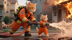 Котёнок в тигровой шапочке в форме пожарного спасает бабушку и чёрного кота｜Дневник Дейзи 62