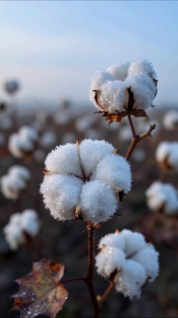 Восхитительная хлопковая пора: капли росы на цветах #хлопок #природа #утро