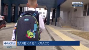Прием заявлений о зачислении детей в первый класс стартовал на Кубани