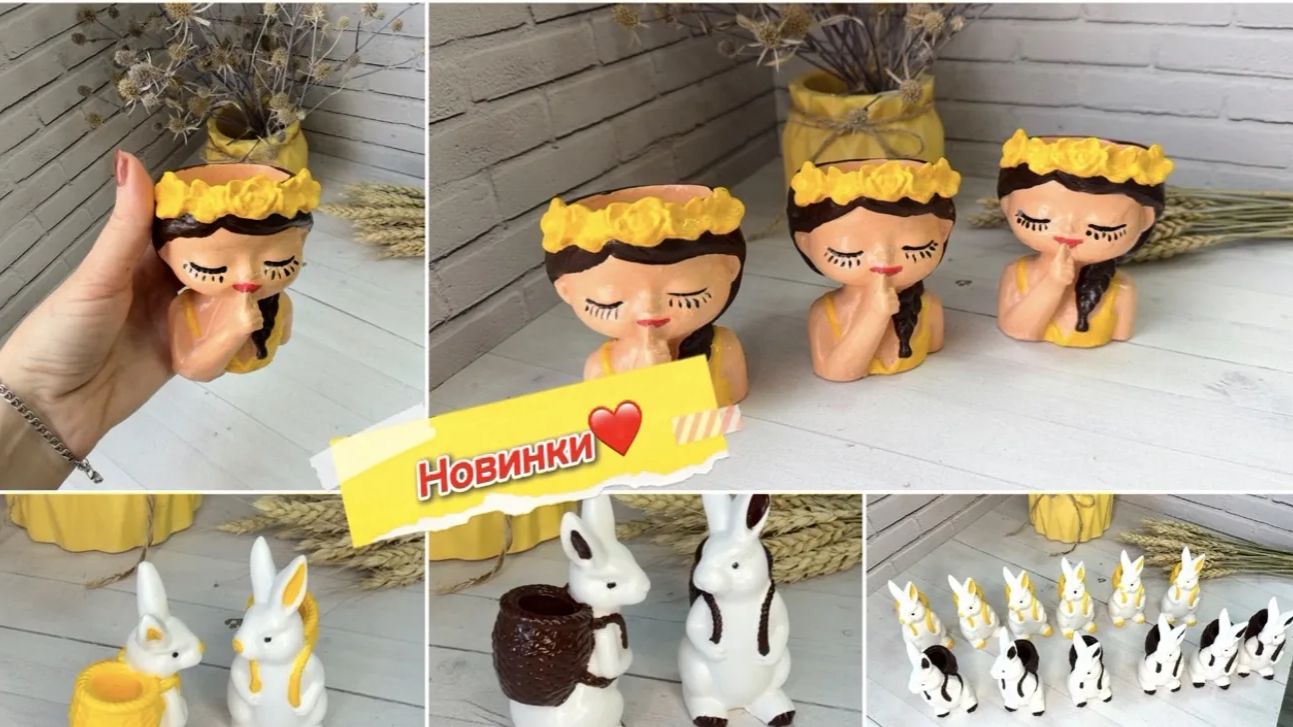 Статуэтки зайцы к Пасхе и яркие девочки
