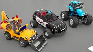 Изучайте цвета с помощью полицейской машины-монстра, трактора-монстра и других гибридных автомобилей