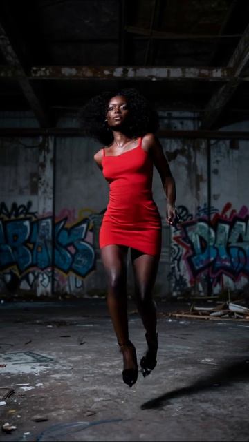 Яркость в заброшенном месте #мода #фотосессия #красный